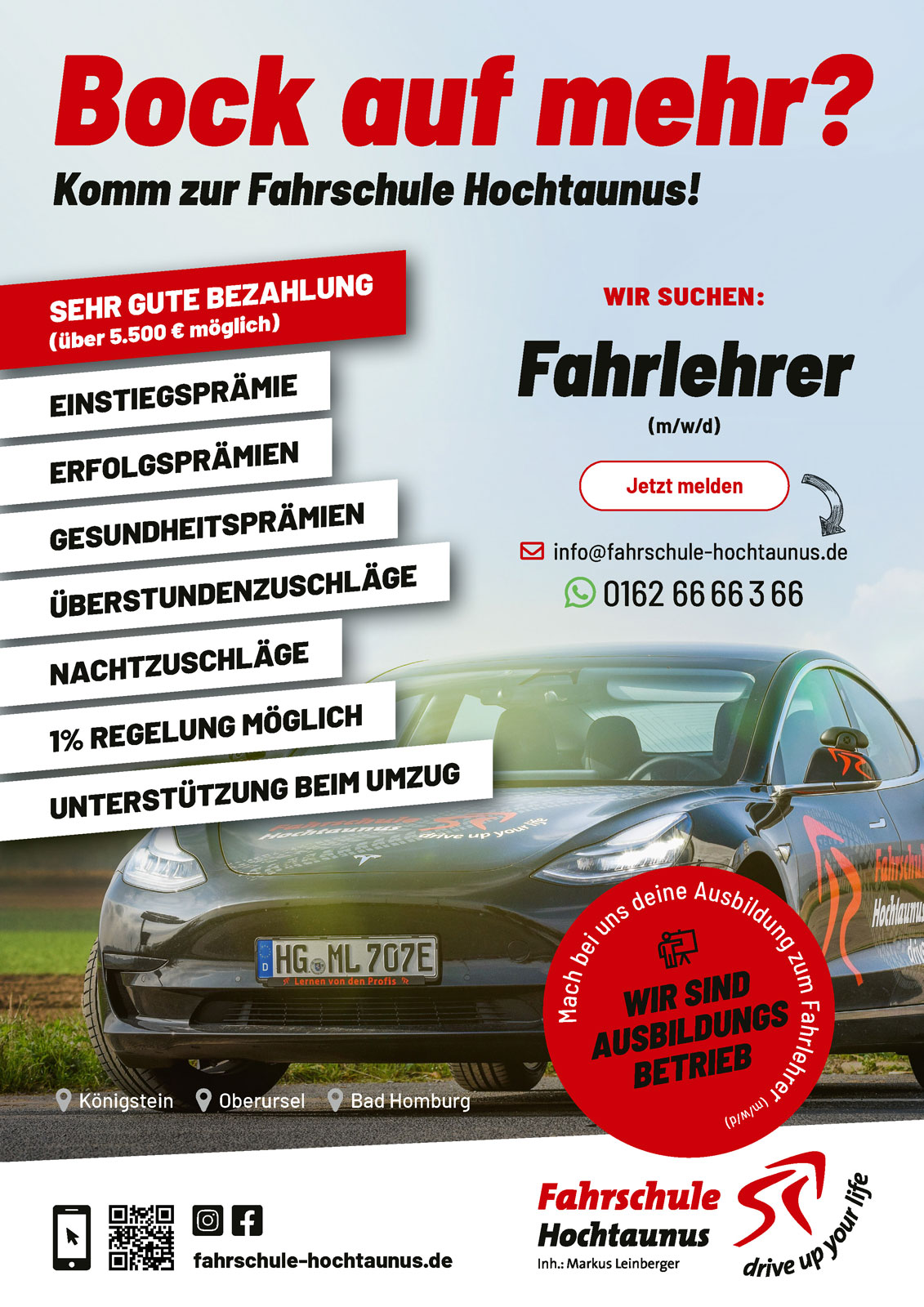 Fahrlehrer (m/w/d) in Vollzeit gesucht bei der Fahrschule Hochtaunus in Königstein, Oberursel und Bad Homburg